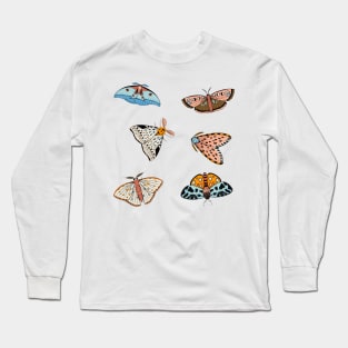 Moths Blue and Orange Long Sleeve T-Shirt